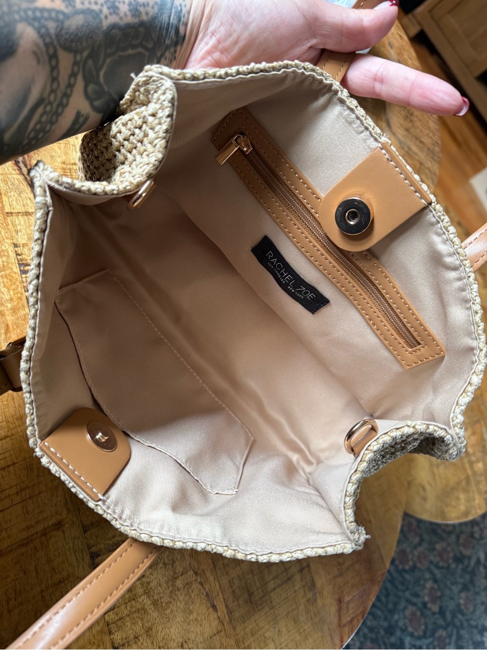 Rachel Zoe cream & tan woven straw tote bag - Picture 5 of 5